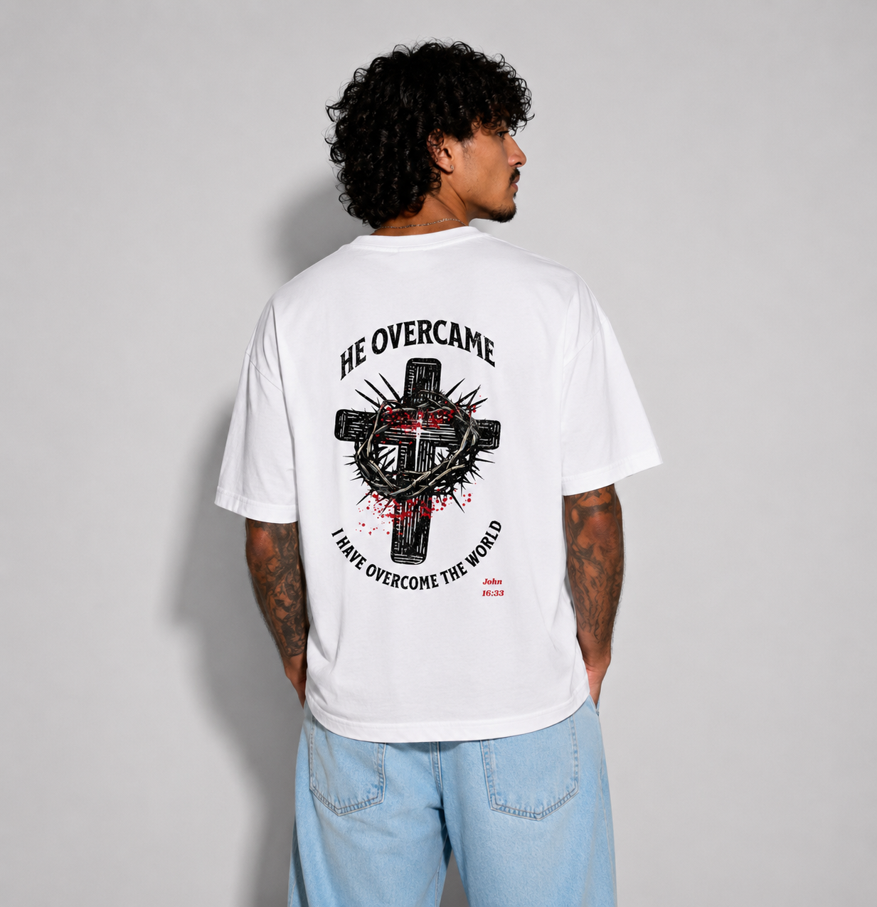 He Overcame John 16:33 Oversized Shirt